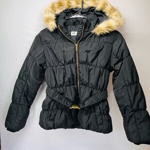 H&M Black Puffer Jacket with‎ Faux Fur Hood